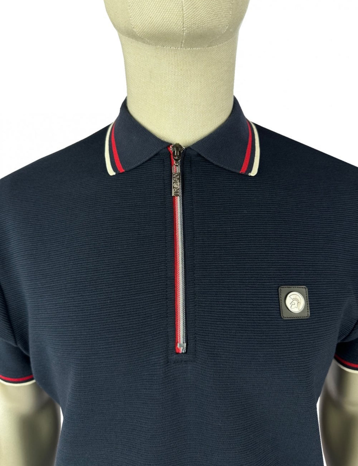 Ottoman Rib Zip Polo - Navy