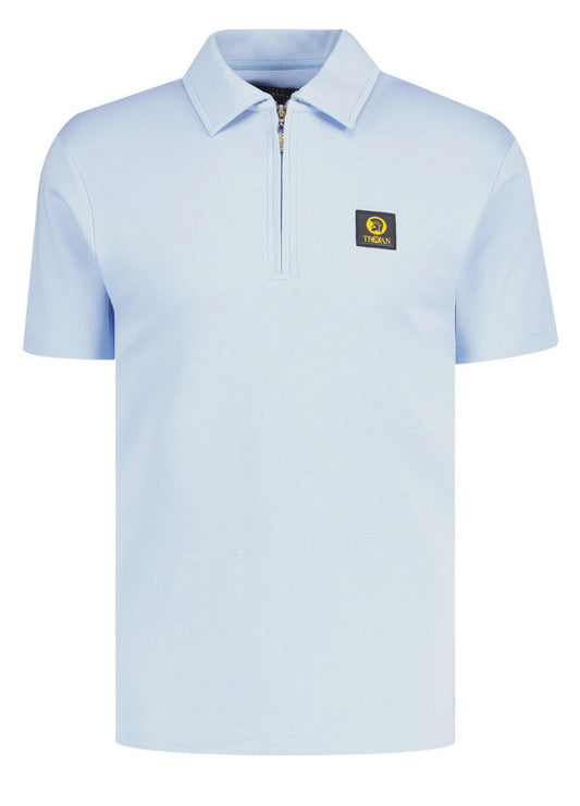 Plain Badged Zip Polo - Powder
