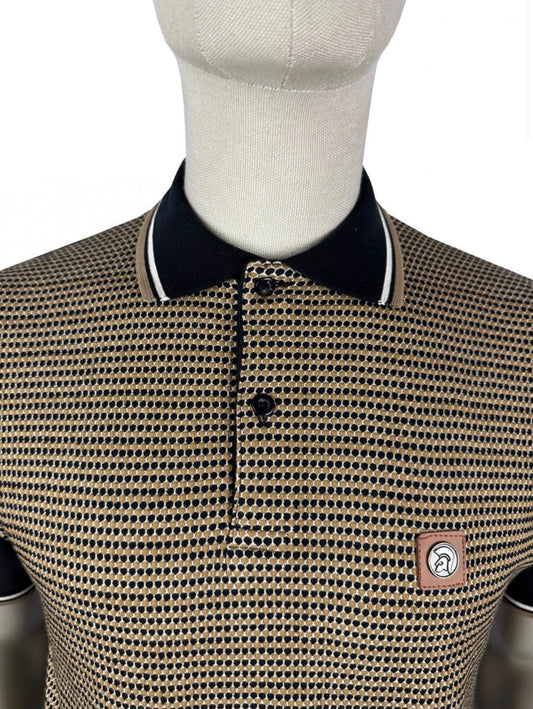 Birdseye Jacquard Panel Polo - Black - TR8869