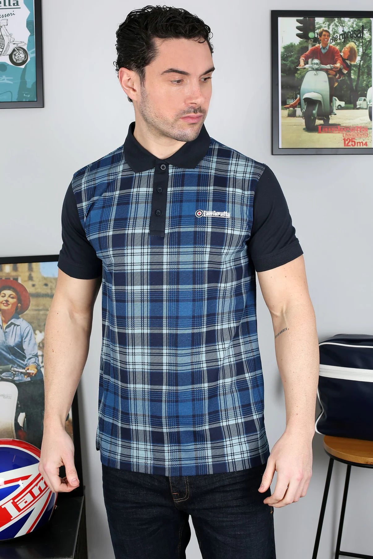 Check print polo - Navy