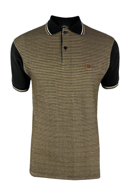 Birdseye Jacquard Panel Polo - Black - TR8869