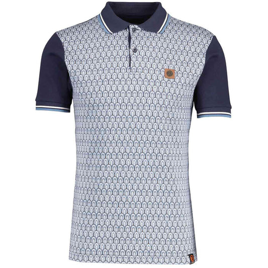 Trojan Retro Scale Jacquard Knit Panel Polo - Navy