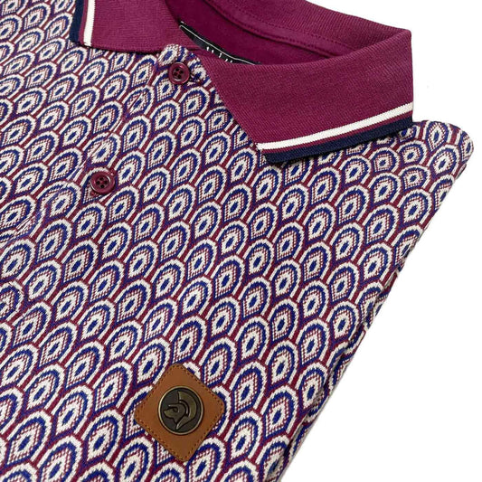 Trojan Retro Scale Jacquard Knit Panel Polo - Port