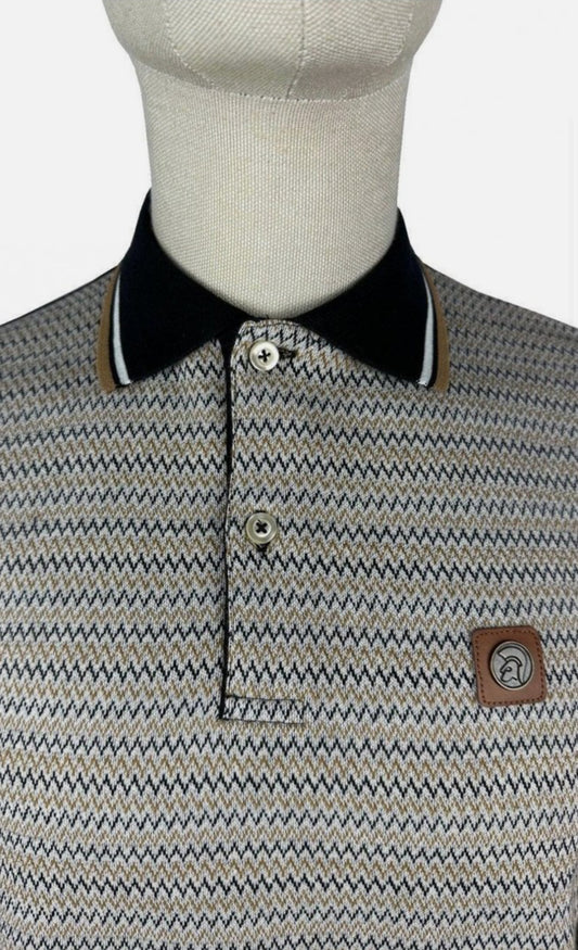 ‘zig-zag' jacquard panel polo - Black