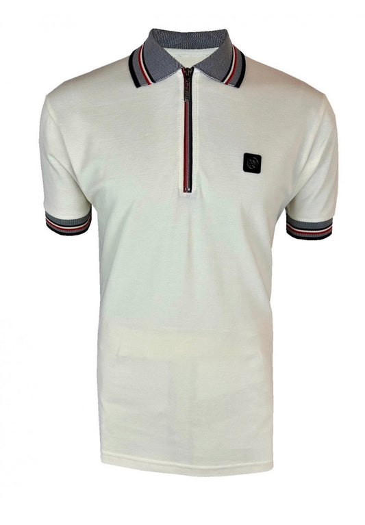 Oxford Collar Zip Pique Polo - Ecru TR/9068