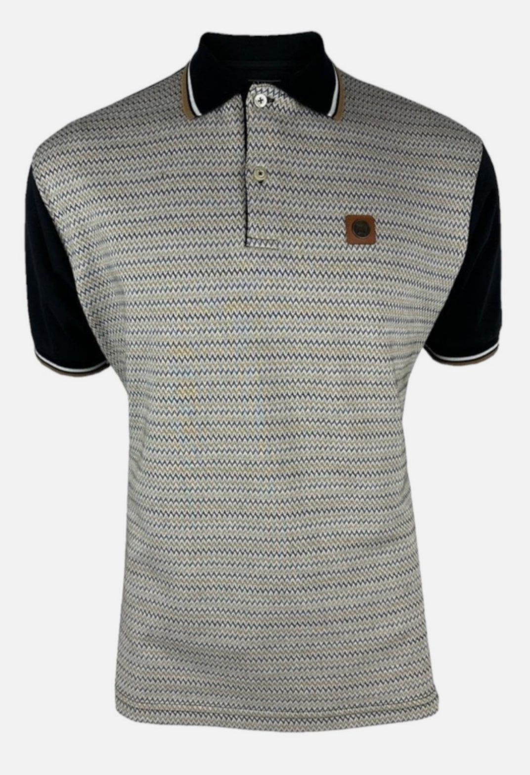 ‘zig-zag' jacquard panel polo - Black