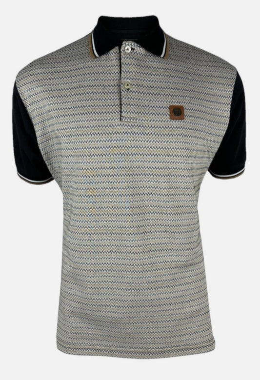 ‘zig-zag' jacquard panel polo - Black