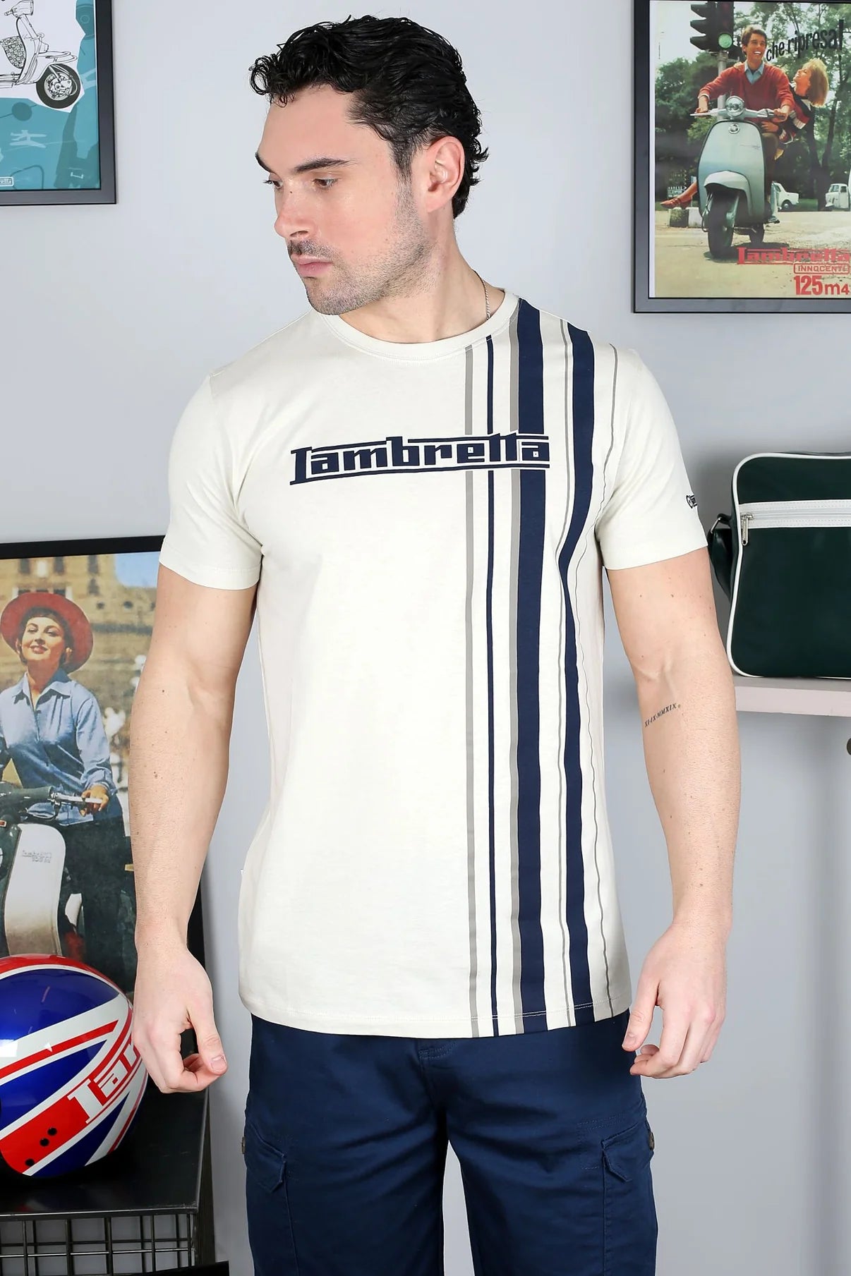 Racing Stripe Tee - Silver / Navy