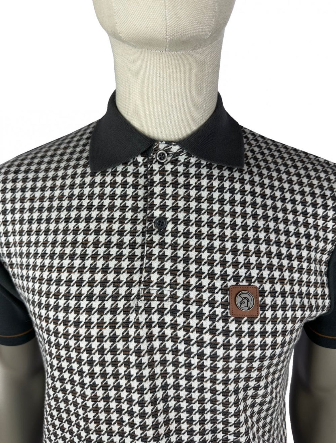 Houndstooth Panel Polo - Charcoal