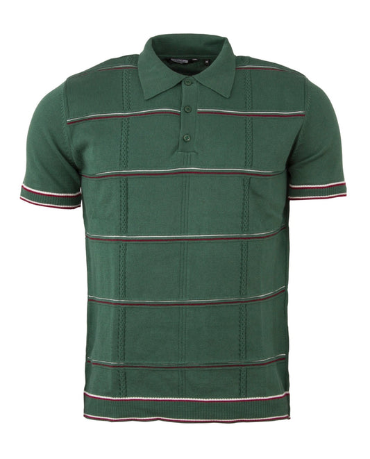 Men's Cable knit striped polo - Green - VS-9