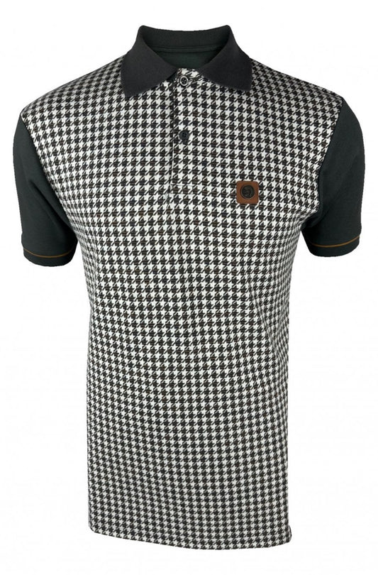Houndstooth Panel Polo - Charcoal