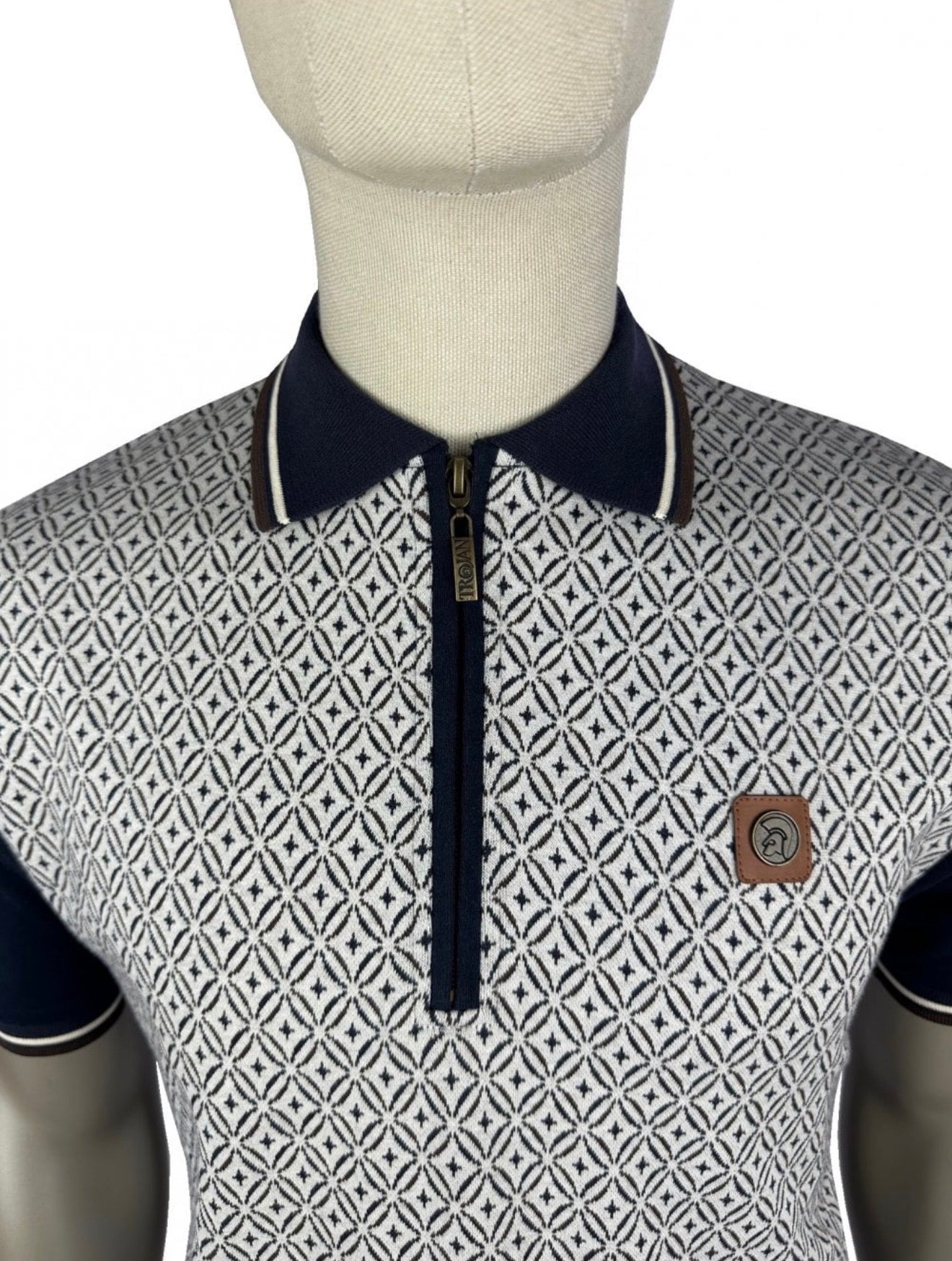 Geometric Zip Panel Polo - Navy TR9018