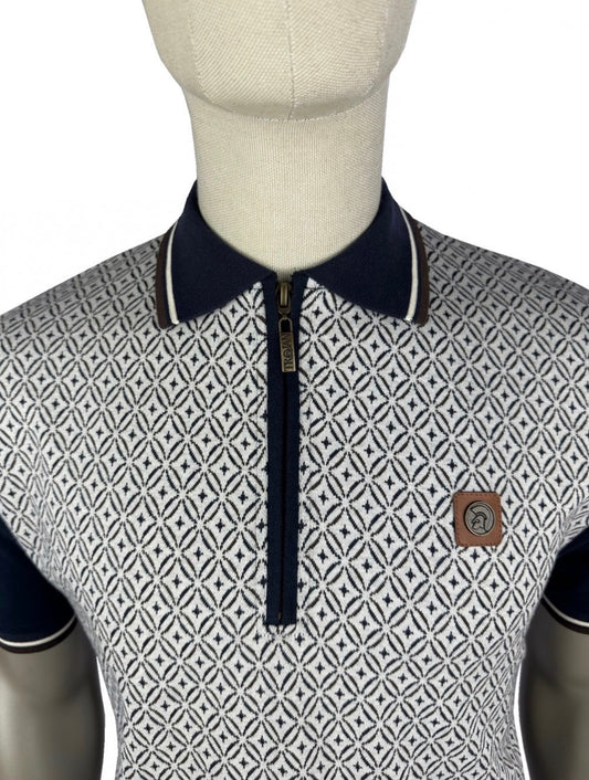 Geometric Zip Panel Polo - Navy TR9018