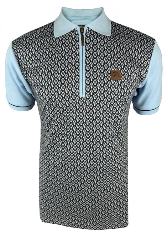 Jacquard Panel Zip Polo - Powder