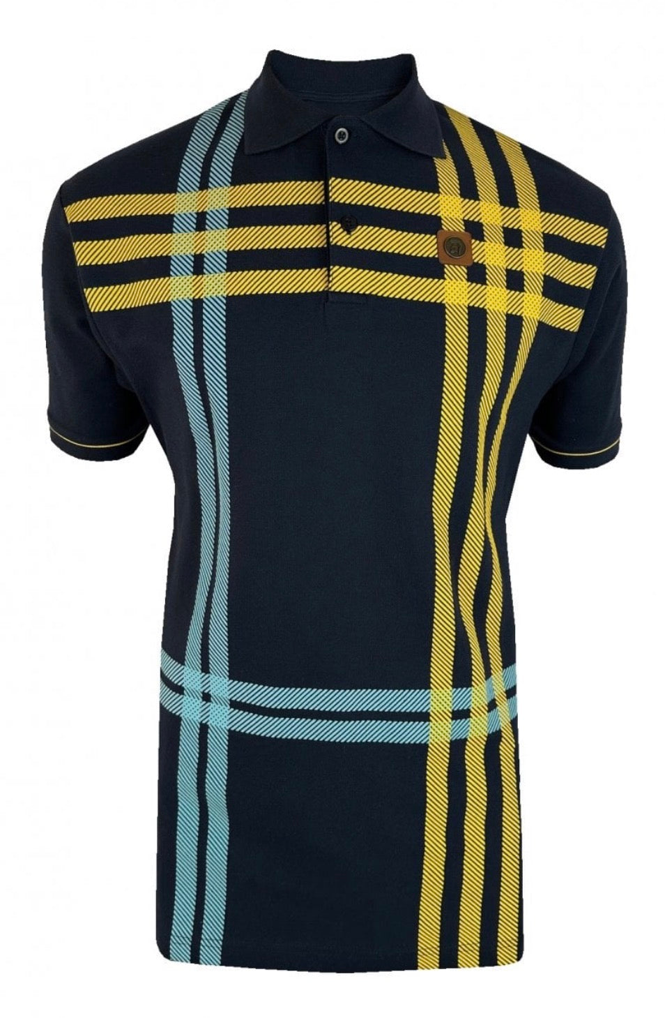 Trojan Printed Check Panel Polo - Navy