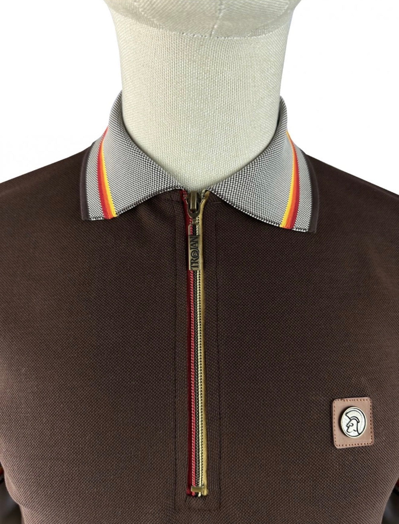 Oxford Collar Zip Pique Polo - Chocolate TR/9132