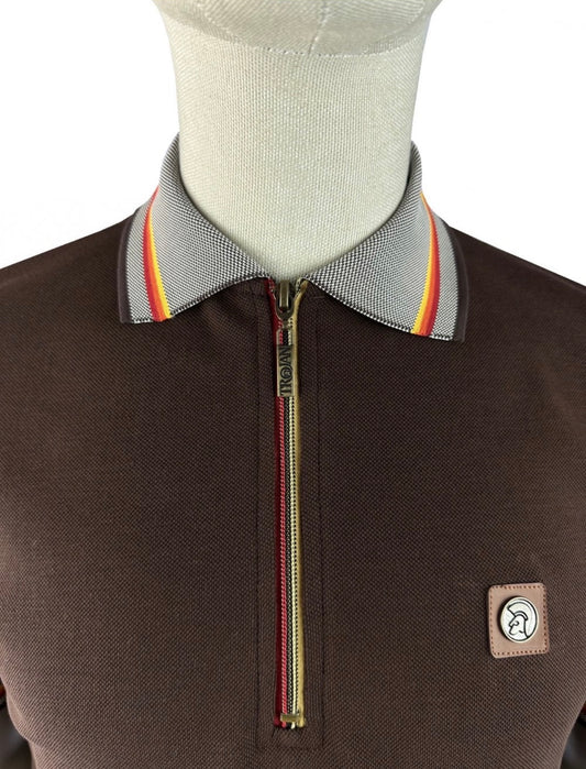 Oxford Collar Zip Pique Polo - Chocolate TR/9132