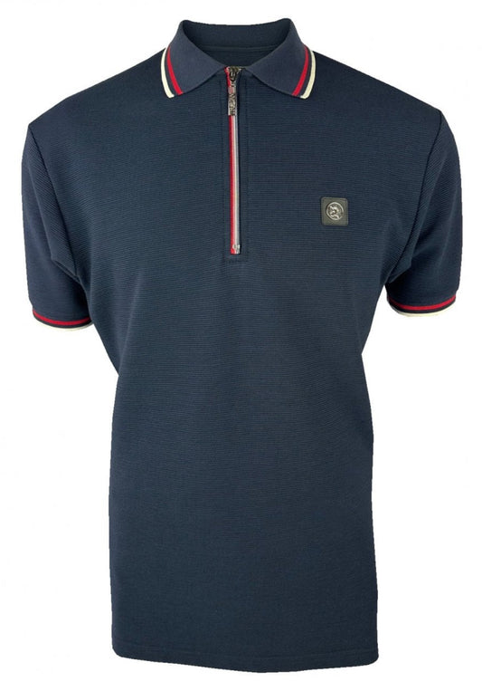 Ottoman Rib Zip Polo - Navy