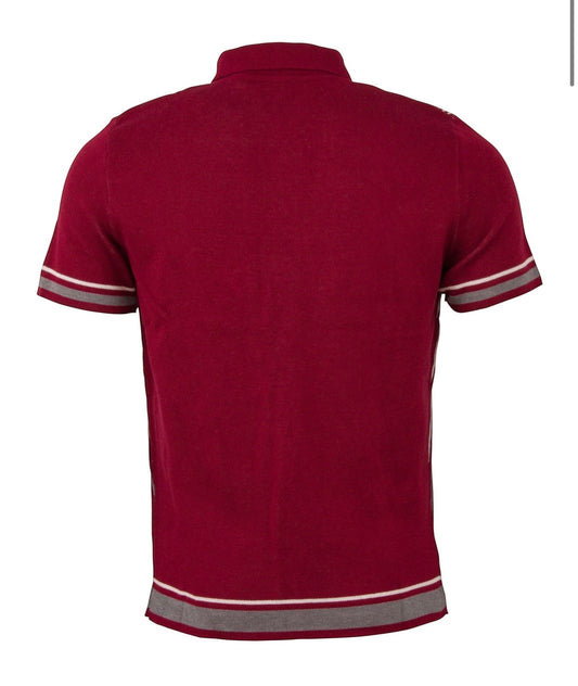 Men's Full Button Striped Polo - Burgundy VS-10