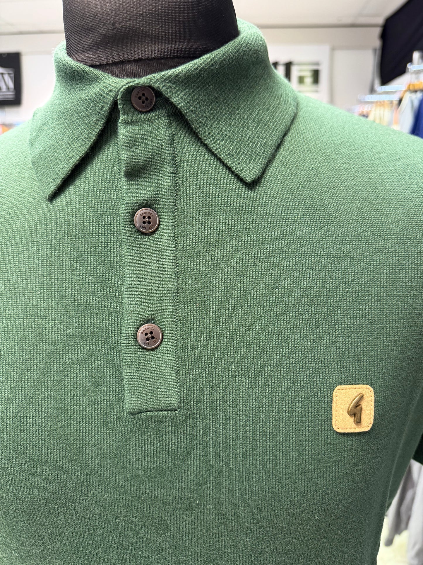 Gabicci Vintage Jackson Short Sleeve Plain Knitted Polo - Forest