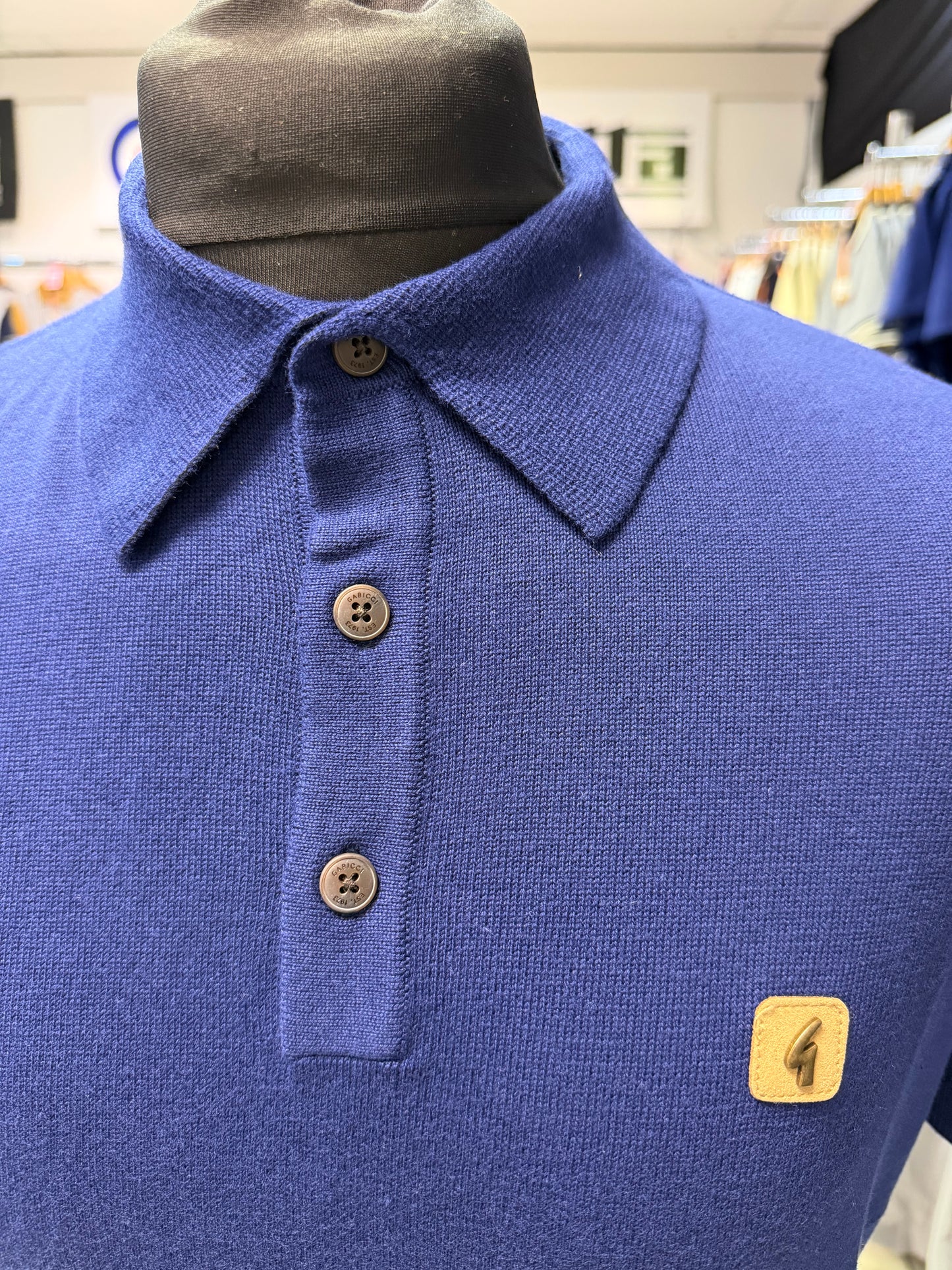 Gabicci Vintage Jackson Short Sleeve Plain Knitted Polo - Navy