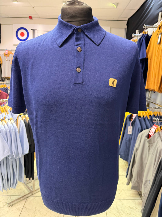 Gabicci Vintage Jackson Short Sleeve Plain Knitted Polo - Navy