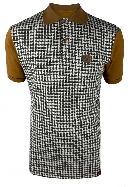 Houndstooth Panel Polo - Tan