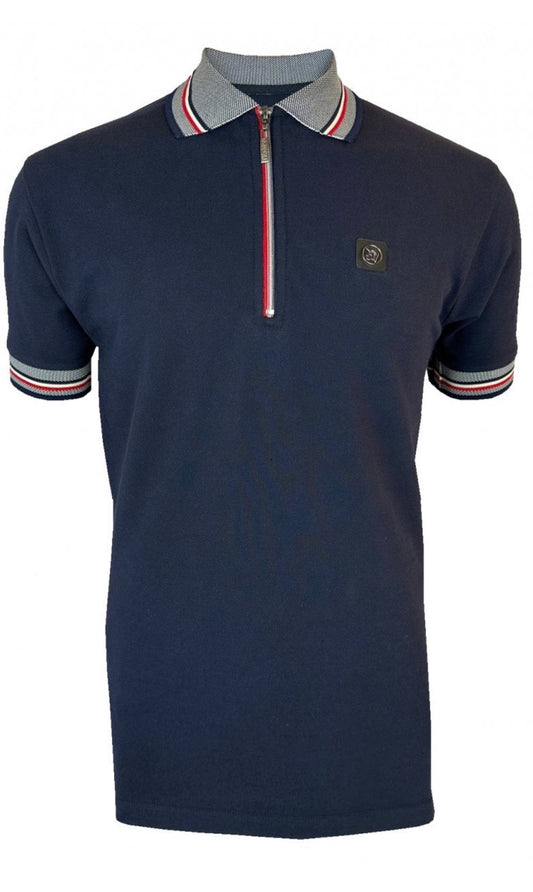 Oxford Collar Zip Pique Polo - Navy TR/9068