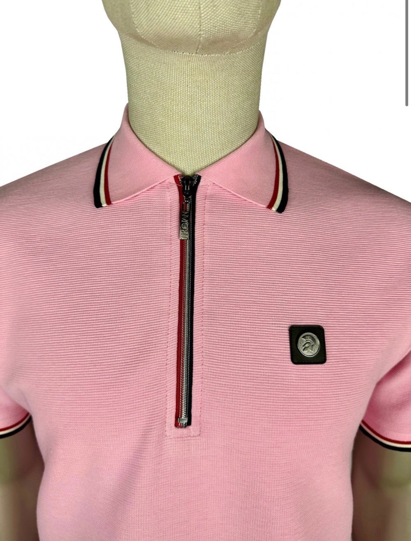 Ottoman Rib Zip Polo - Pink - TR9070