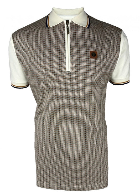 TROJAN Mini Houndstooth Zip Panel Polo TR/9071 - Ecru