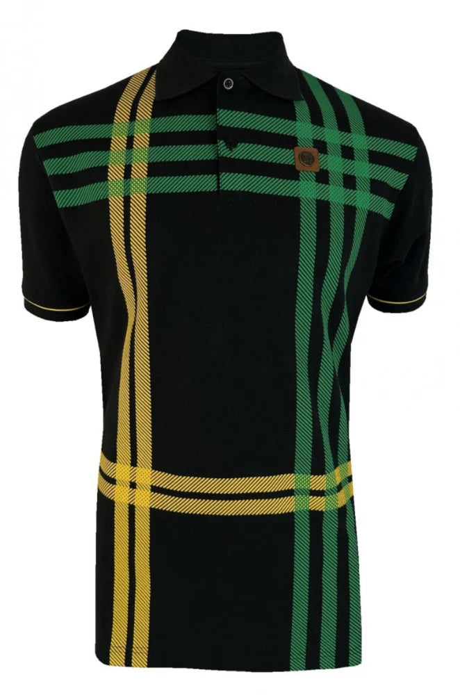 Trojan Printed Check Panel Polo - Black