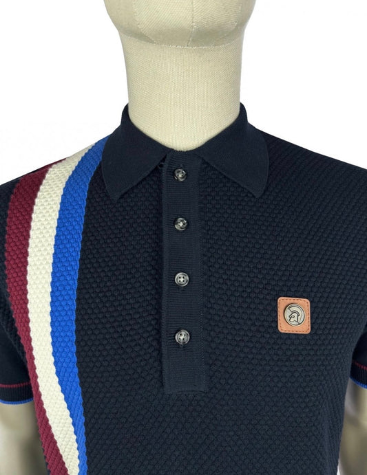 Racing Stripe Fine Gauge Polo  - Navy