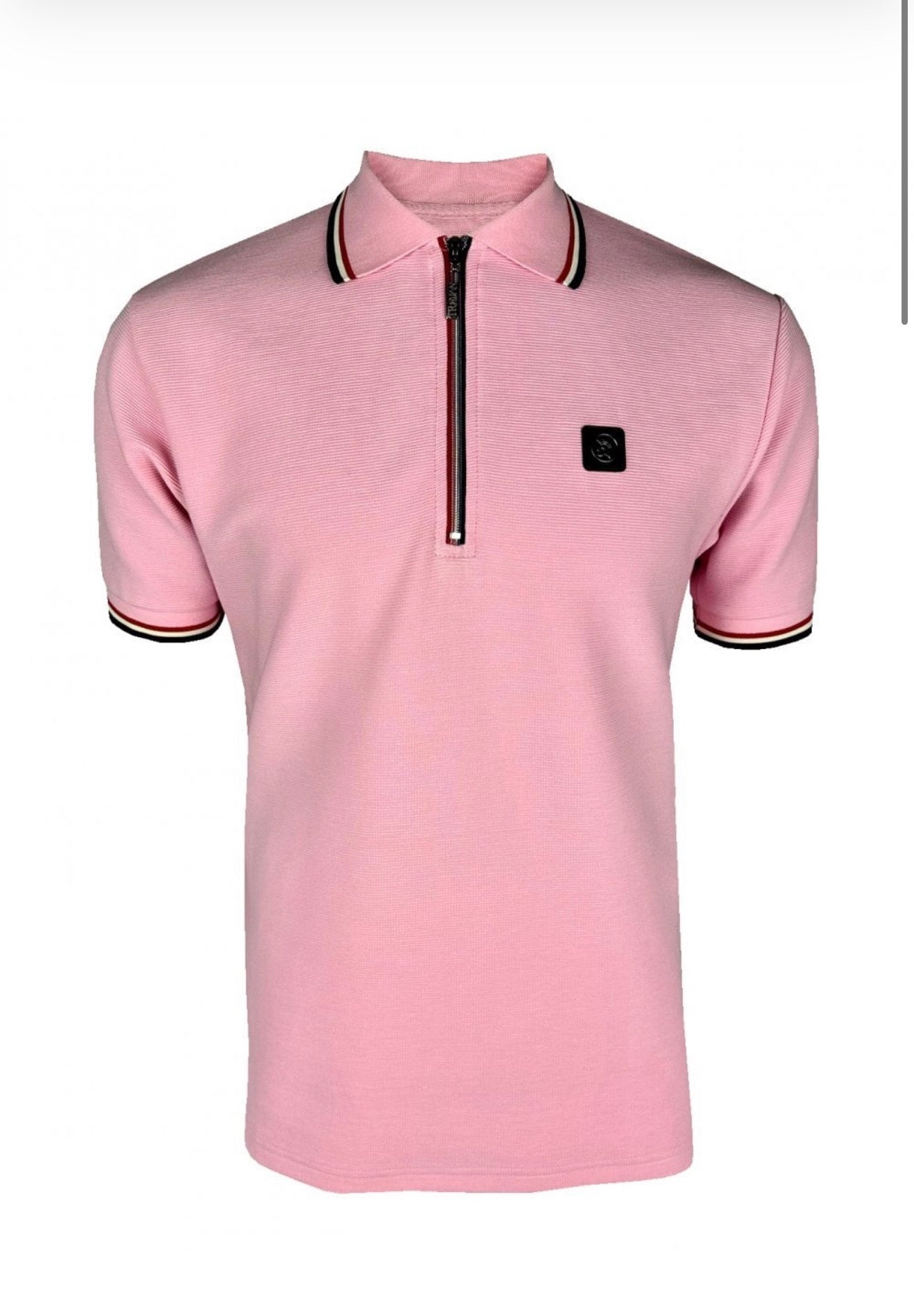 Ottoman Rib Zip Polo - Pink - TR9070