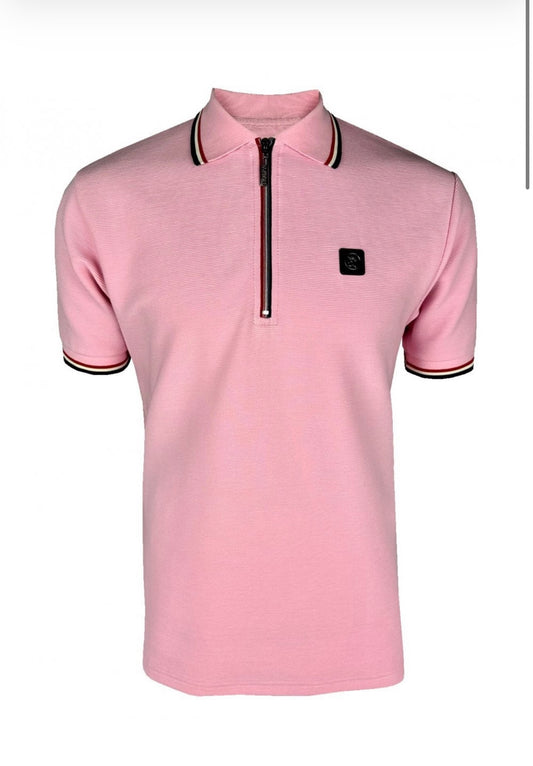 Ottoman Rib Zip Polo - Pink - TR9070