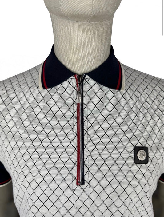 TROJAN Ottoman Jacquard Panel Polo TR/9069 - Navy