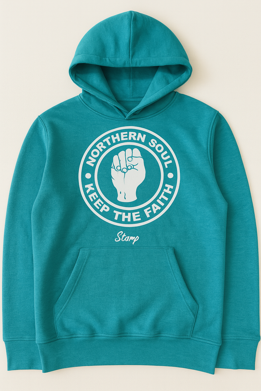 Northern Soul Hoody - Turquoise with White Logo