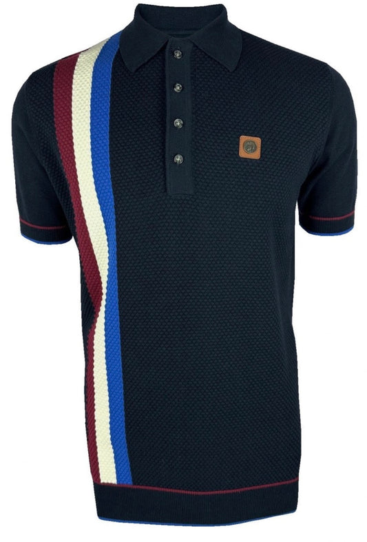Racing Stripe Fine Gauge Polo  - Navy