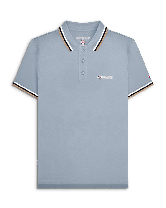 TRIPLE TIPPED POLO - Dusky Blue (white/navy/cream)
