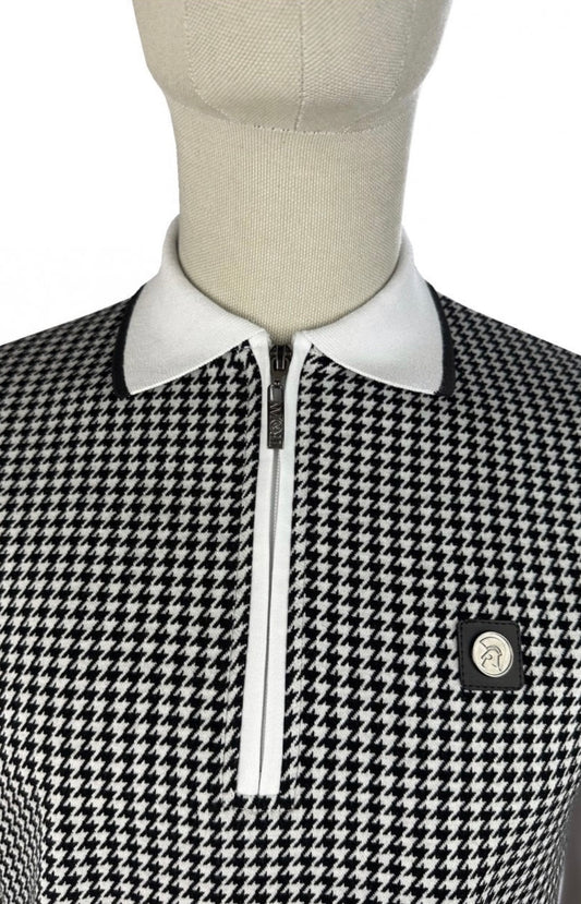 Mono Houndstooth Zip Polo - White TR/9125