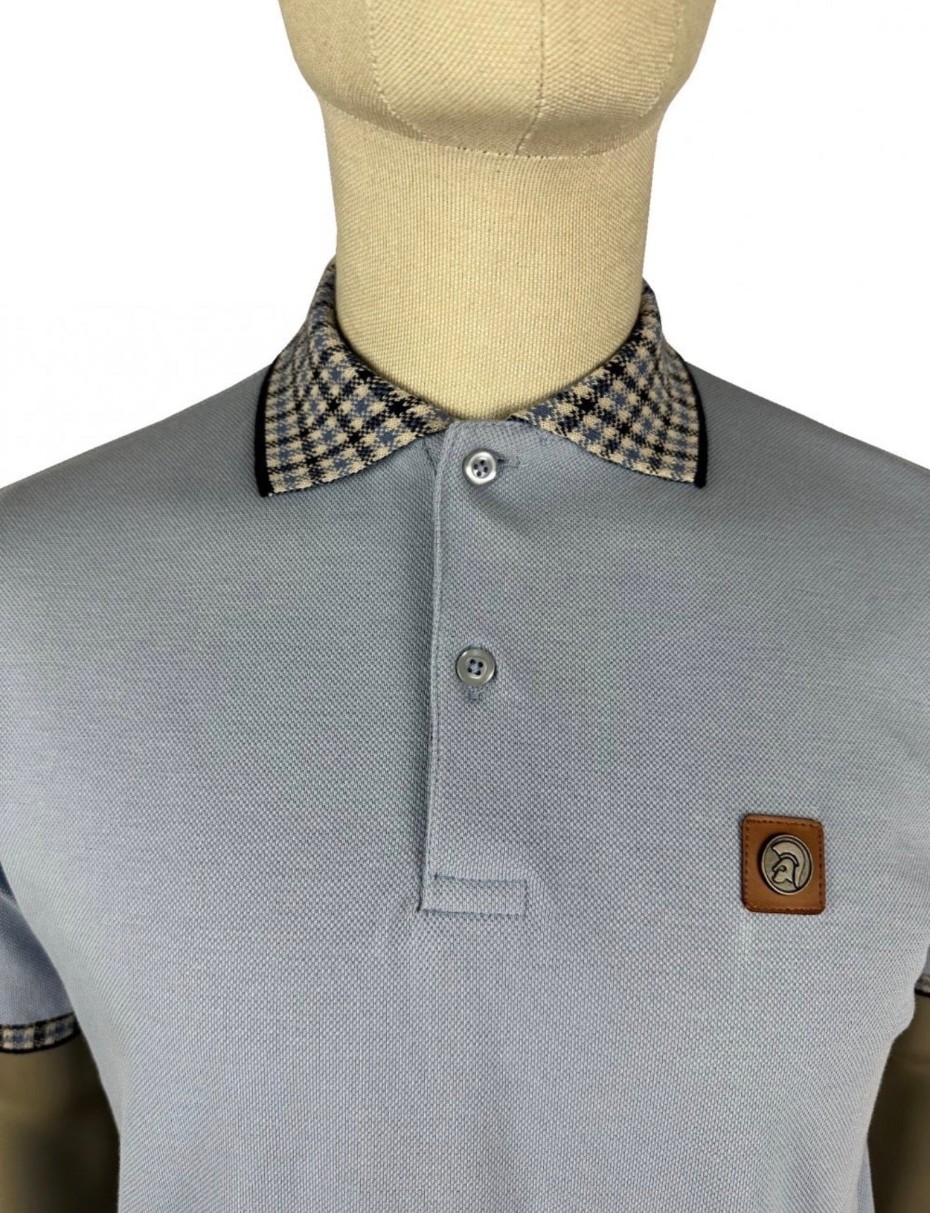 Trojan Gingham Check Trim Pique Polo -