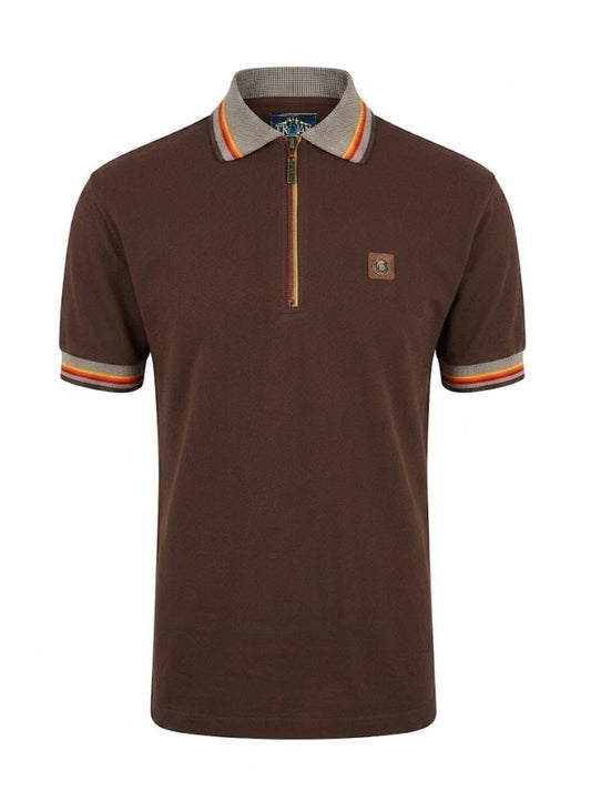 Oxford Collar Zip Pique Polo - Chocolate TR/9132