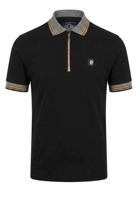 Oxford Collar Zip Pique Polo - Black TR/9132