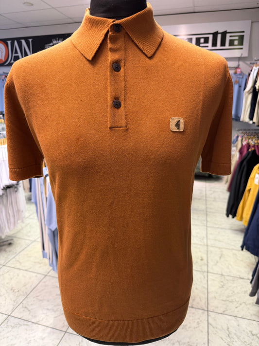 Gabicci Vintage Jackson Short Sleeve Plain Knitted Polo - Walnut