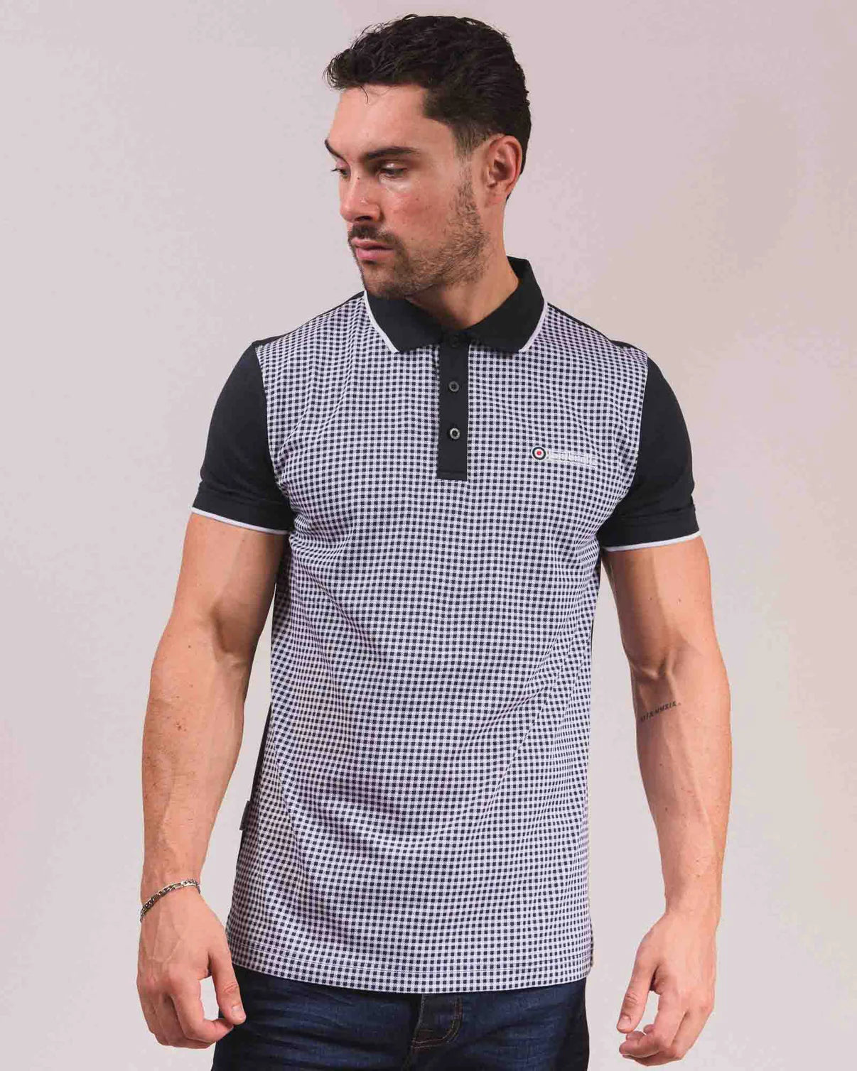 Gingham AOP Polo - Navy