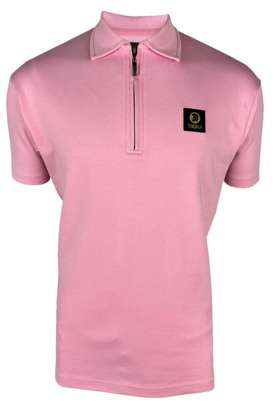 Plain Badged Zip Polo - Pink