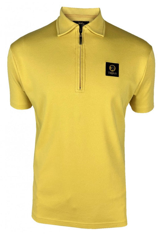 Plain Badged Zip Polo - Mustard