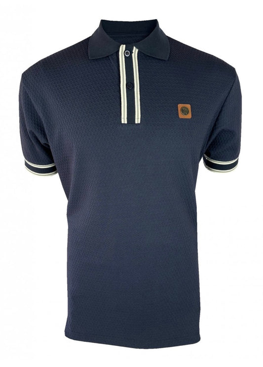 Textured Stripe Rib Polo - Navy - TR/9081
