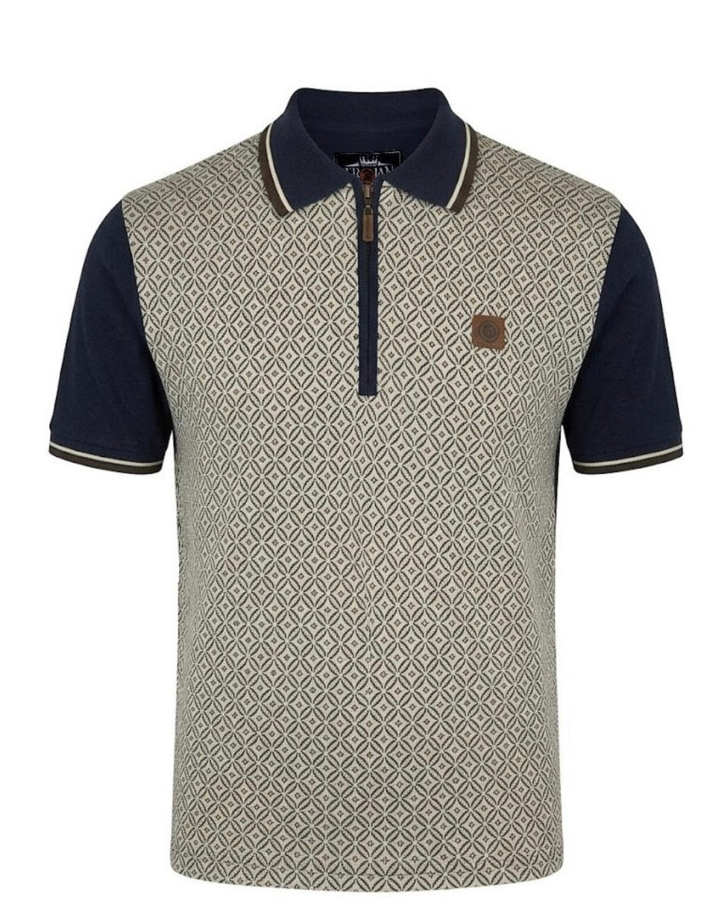 Geometric Zip Panel Polo - Navy TR9018