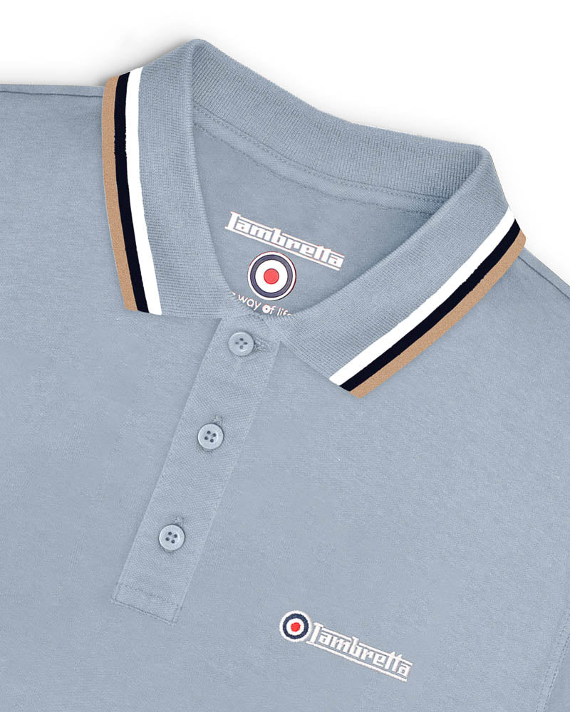 TRIPLE TIPPED POLO - Dusky Blue (white/navy/cream)