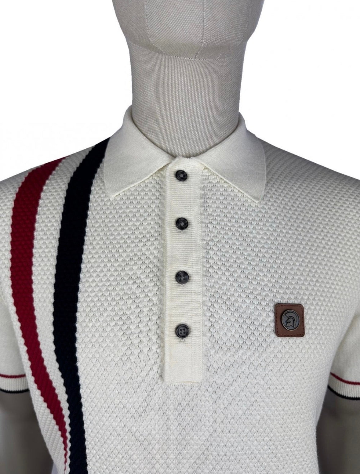 Racing Stripe Fine Gauge Polo  - Ecru
